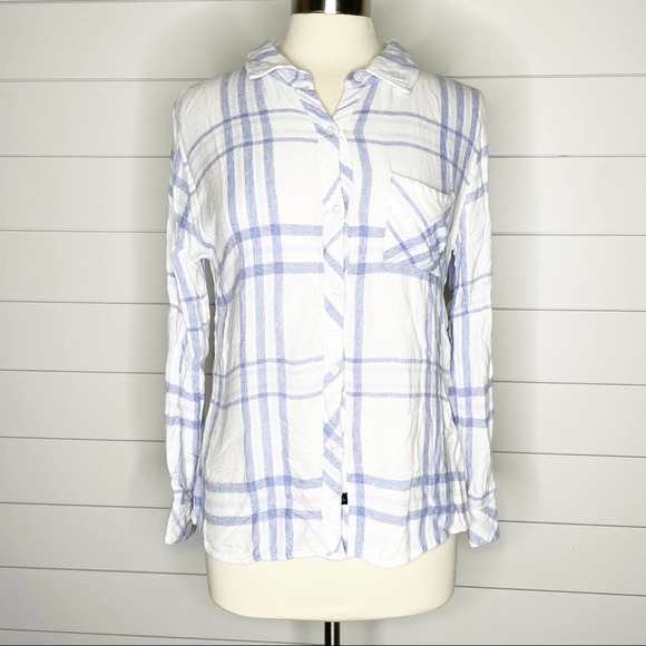 Rails Hunter Plaid Soft Flannel Button Up Shirt Blue White Size Small - Picture 2 of 10